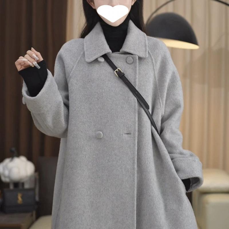 Korean Style Mid-length Sheep Wool Coat, Small, Loose, Autumn and Winter Women's Long Woolen Coat, Spring and Autumn Style
