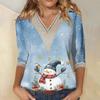 Women's Loose Casual Three-quarter Sleeve V-neck Lace Loose Christmas Print T-shirt Top