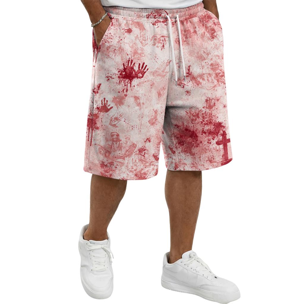 Men Drawstring Waist Casual Shorts Loose Fit Halloween Theme Printed Lightweight Breathable Athletic Shorts for Daily Wear