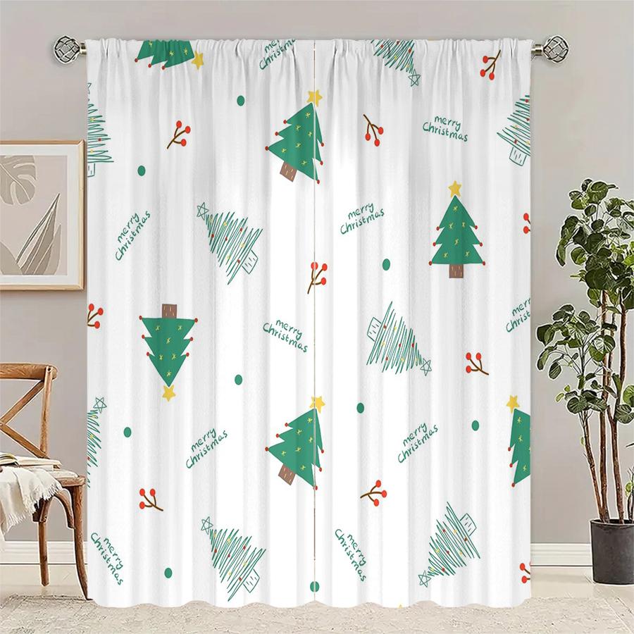 Christmas Tree Snowflake Pattern Printed Curtains Decorations Home Room Curtain Polyester
