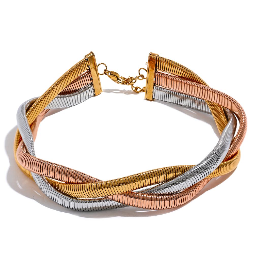 Yhpup Trendy Stainless Steel Chain Weave Thick Torques Punk Metal Statement Choker Necklace Attractive Fashion Jewelry
