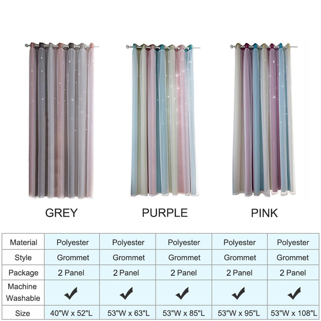 2PCS Star Curtains Blackout High Precision Curtains for Kids Girls Bedroom Living Room Colorful