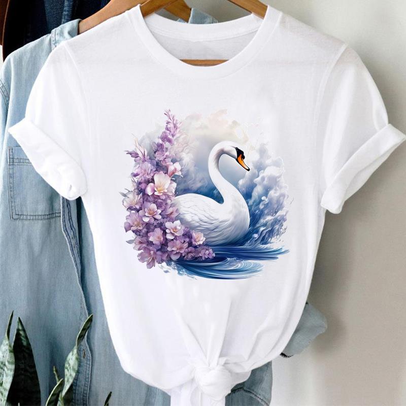 (Asian Size) Clothing Lady o-neck Short Sleeve T-shirts Printed Female flower trend Top Casual T Shirt Fashion Women Graphic Tee