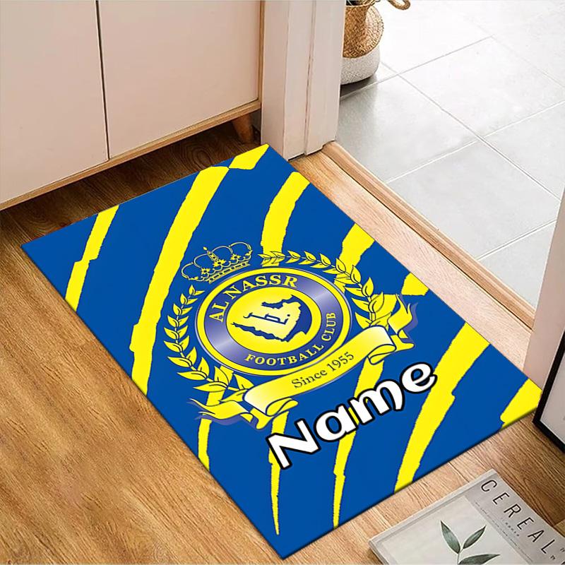 Custom Name Al Nassr Football Club Crest Rug Game Carpet, Floor Mat for Bedroom Living Room Entryway Rug, Home Decor Idea Gift for Christmas birthday
