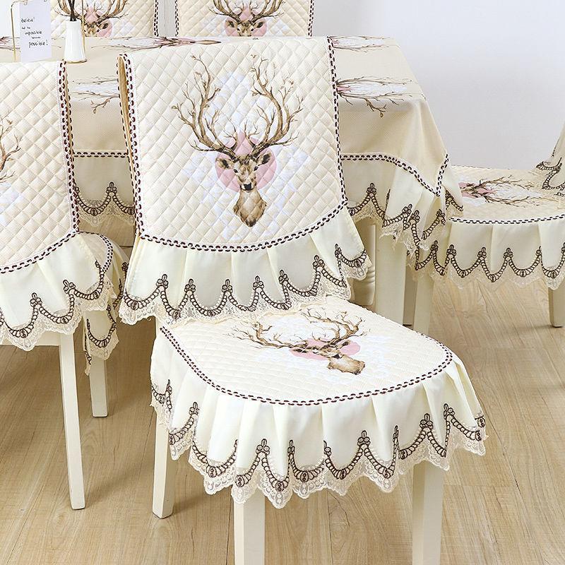 1pcs European Style Countryside Embroidery Dining Chair Covers Quilted Anti Slip Lace Ruffle Edge Chair Cushion Home Restaurant Fabric Decoration