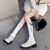 Lady Spring Bow Ribbon Knitted Stripe Pure Desire Preppy Calf Pile Stocking
