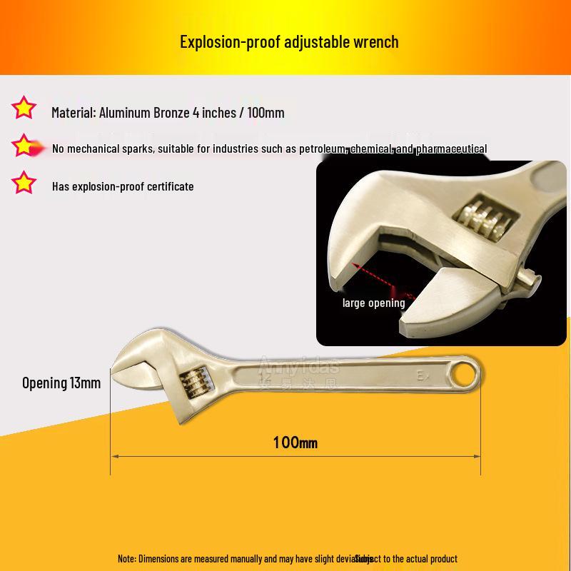 Non-Sparking Explosion-Proof Adjustable Wrench, Universal Copper Mouth, Aluminum Bronze Hardware