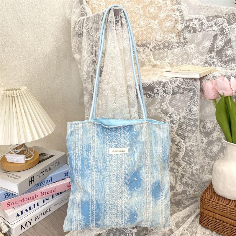 1 Tie-dye Lace Cloth Bag Design Vacation Style Shoulder Bag Student Girl Shopping Cloth Bag Large Capacity Tide