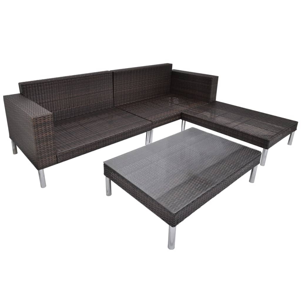 4 Piece Garden Lounge Set with Cushions Poly Rattan Brown