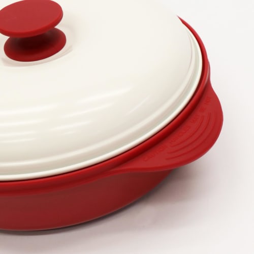 No-brand Easy Cook Deep Microwave Cooker, 1.3L, Red Pot, for Sukiyaki, Nikujaga (Meat and Potato Jelly), Pork Soup, Curry, Hamburgers, Baking, Stir-fr