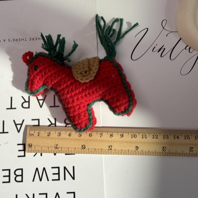Cute Cartoon Yarn Crochet Pony Bag Pendant Car Hanging Decoration Retro Artistic Creativity Gift Year Of The Horse Keychain