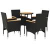 5 Piece Outdoor Dining Set with Cushions Black Poly Rattan & Acacia