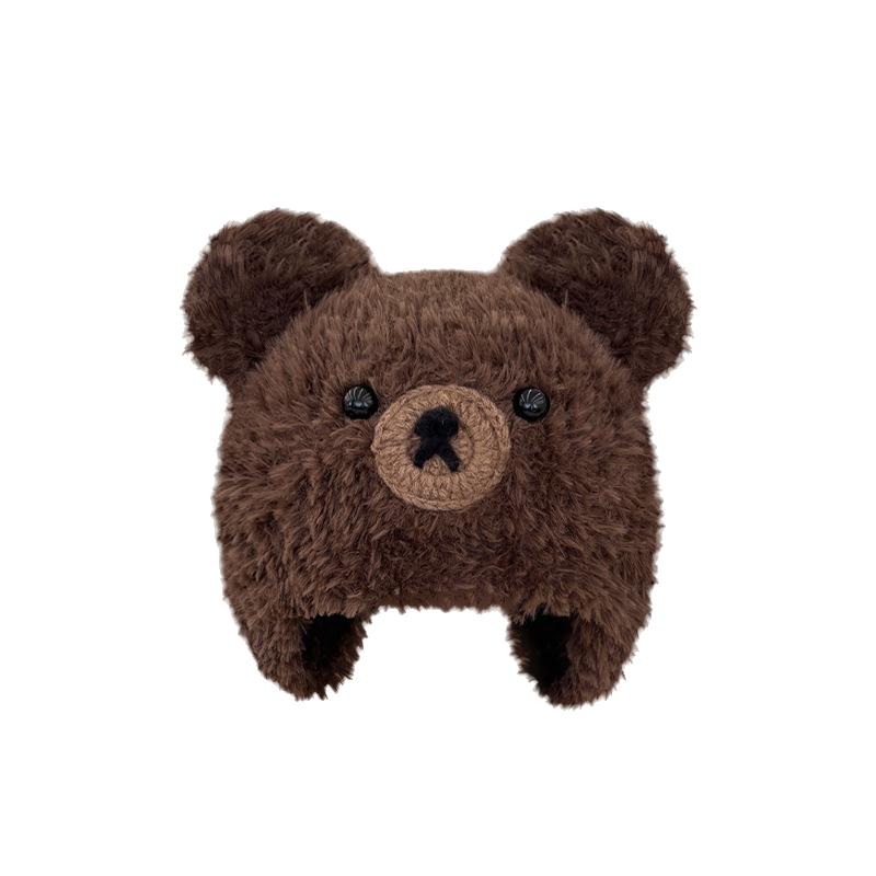 Women Plush Winter Bear Hat Keep Warm Ear Protector Solid Color Caps Travel