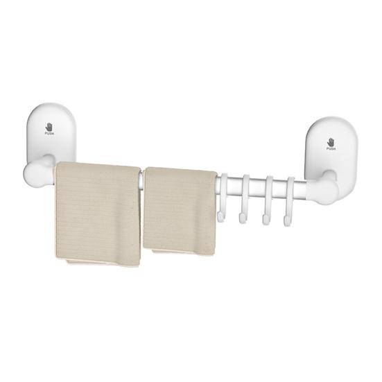 Bathroom Towel Holder with Hooks Strong Load-bearing Simple Installation Suction Cup Towel Bar Hanger Wall Hook