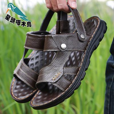 2025 Summer New Sandals Men's Cowhide Beach Shoes Casual Men's Shoes Platform Slippers Sandals