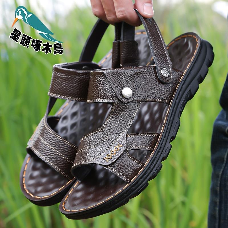 2025 summer new sandals men's cowhide beach shoes casual men's shoes platform slippers sandals