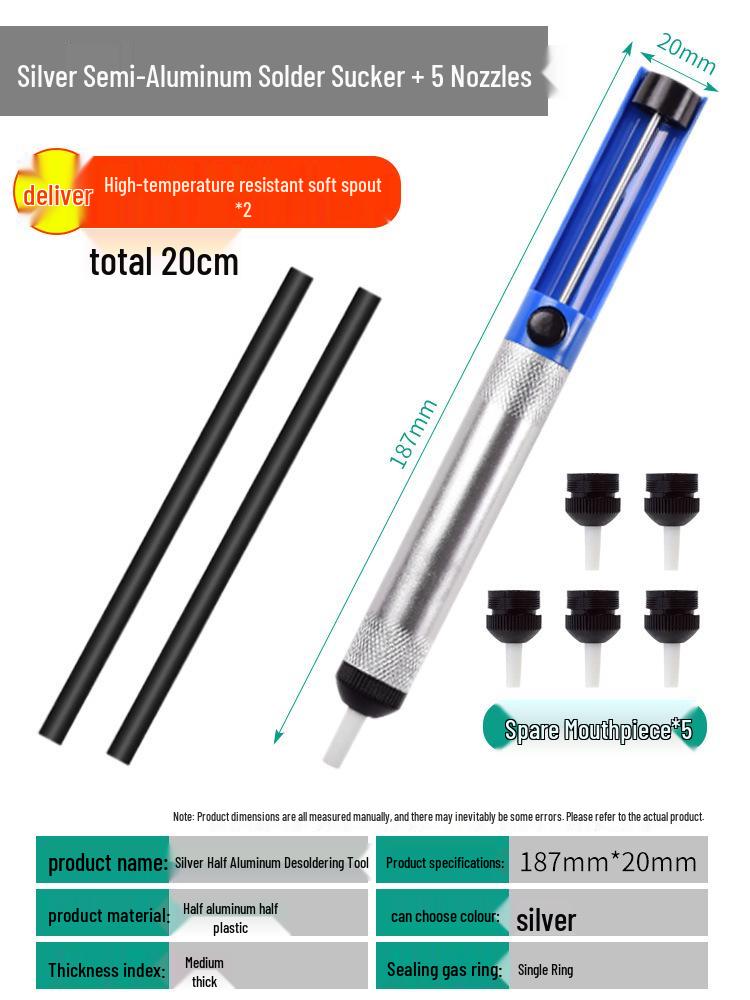 Powerful Large Manual Vacuum Desoldering Pump with Automatic Rebound and Soldering Nozzle