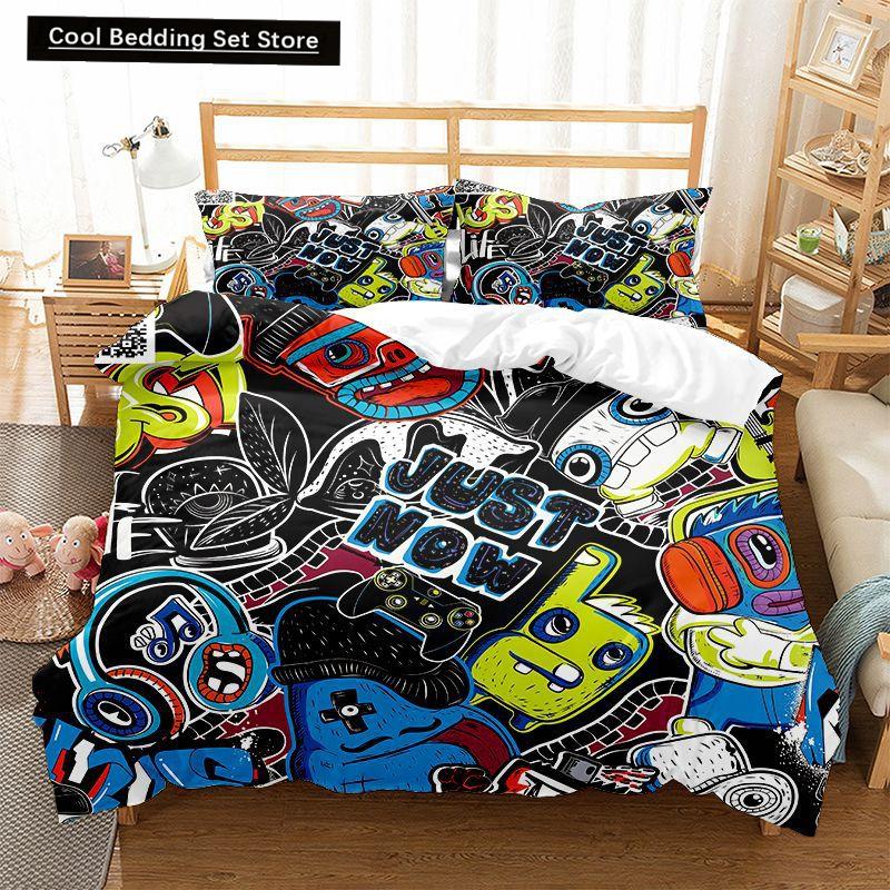 

Комплект пододеяльников с рисунком хиппи и граффити размера «king-size» для детей, мальчиков и подростков, полиэстеровое одеяло, покрывало в стиле модерн с уличным искусством 140x200cm 3pcs