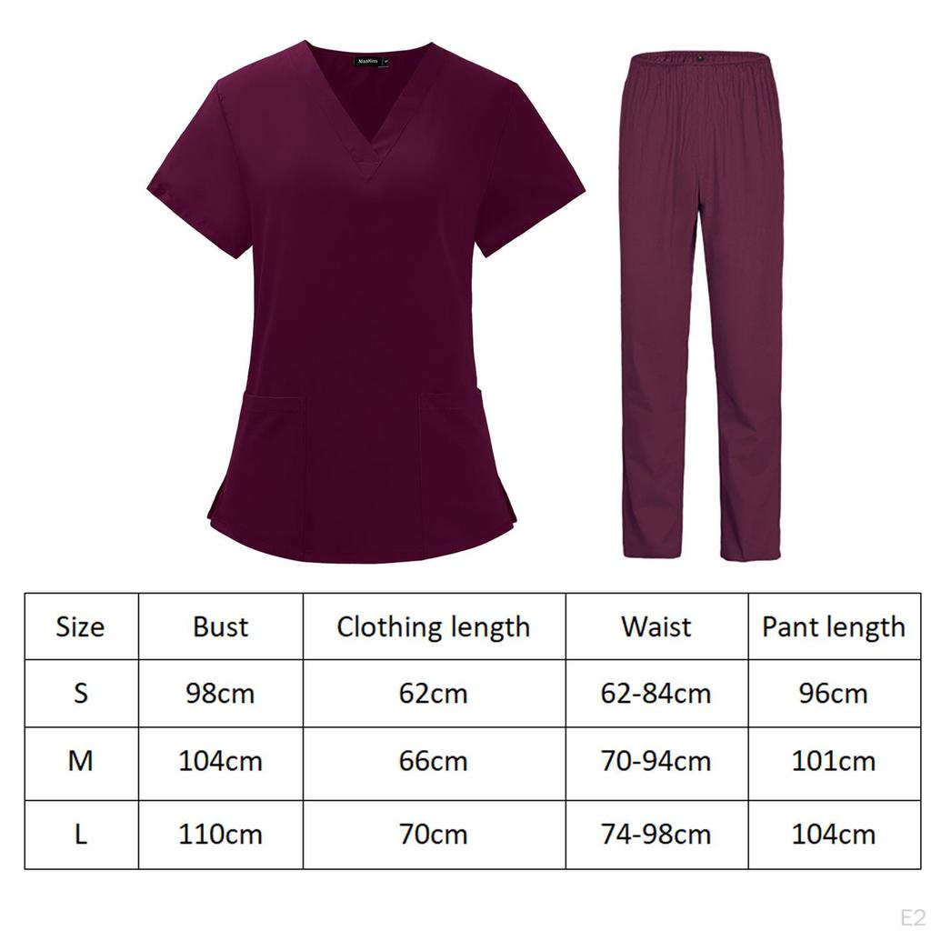 Female Nurse Scrubs Uniform Set Red Nursing Workwear V Neck Top for Groomer Worker