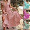 Women Dress Floral Print Lace-up Summer Bohemian Vintage Maxi Dress for Beach
