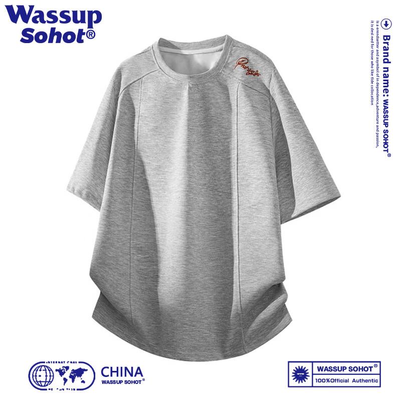 Wassup Sohot Men s Embroidered Straight-Shoulder T-Shirt M