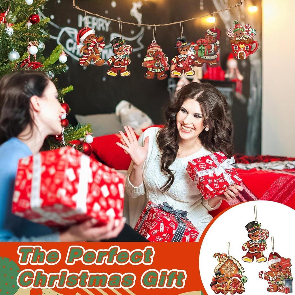 16Pcs Christmas Decorations, Gingerbread House Ornaments, Festive Tree Hanging Decor for Holiday Party, Classroom and Office, Family Activity