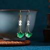 Chinesischer Stil Ginkgoblatt & Perlen Emaille Ohrringe - 925 Sterlingsilber