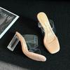 2025 new summer high-heeled slippers for women's summer outer wear new one-word with transparent sandals for women's thick-heeled sandals for women