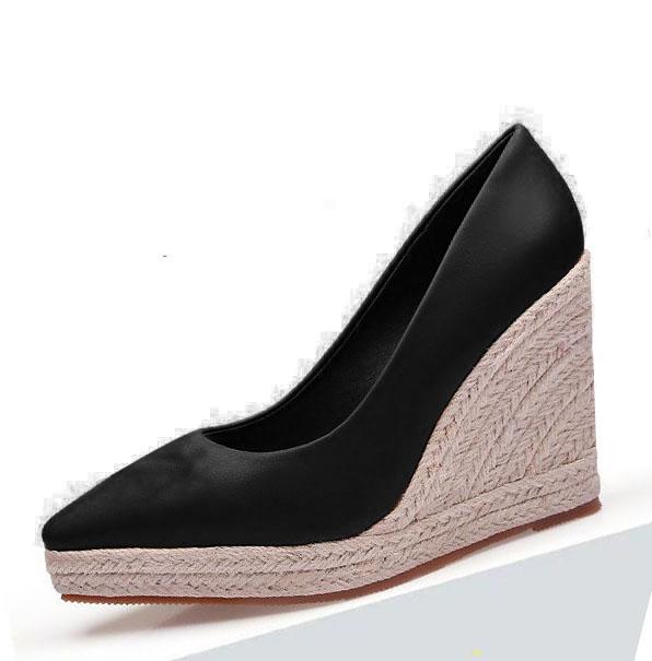 

женские эспадрильи на танкетке платформе с острым носком женские туфли на высоком каблуке для вечеринки свадьбы комфортные повседневные 41 чёрный