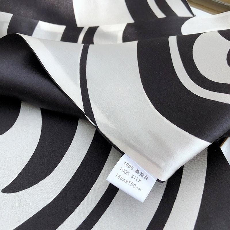 [Camellia Things] Classic Simple Style Black And White Color Satin Silk Scarf Ribbon Long Towel Multifunctional Ribbon