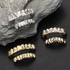 Hip Hop Smooth Textured Teeth Grills Gold Sets Fashion Body Jewelry 8 Teeth Top Bottom and Tooth Body Chain Gold Grillz Set