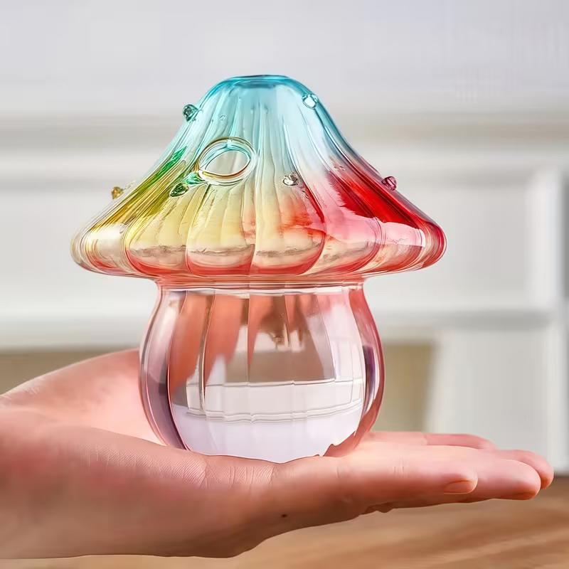 Colourful Glass Mushroom Vase For Plant Display Home Decor Table Centerpiece Hydroponic Aromatherapy Vase Desktop Art Decoration