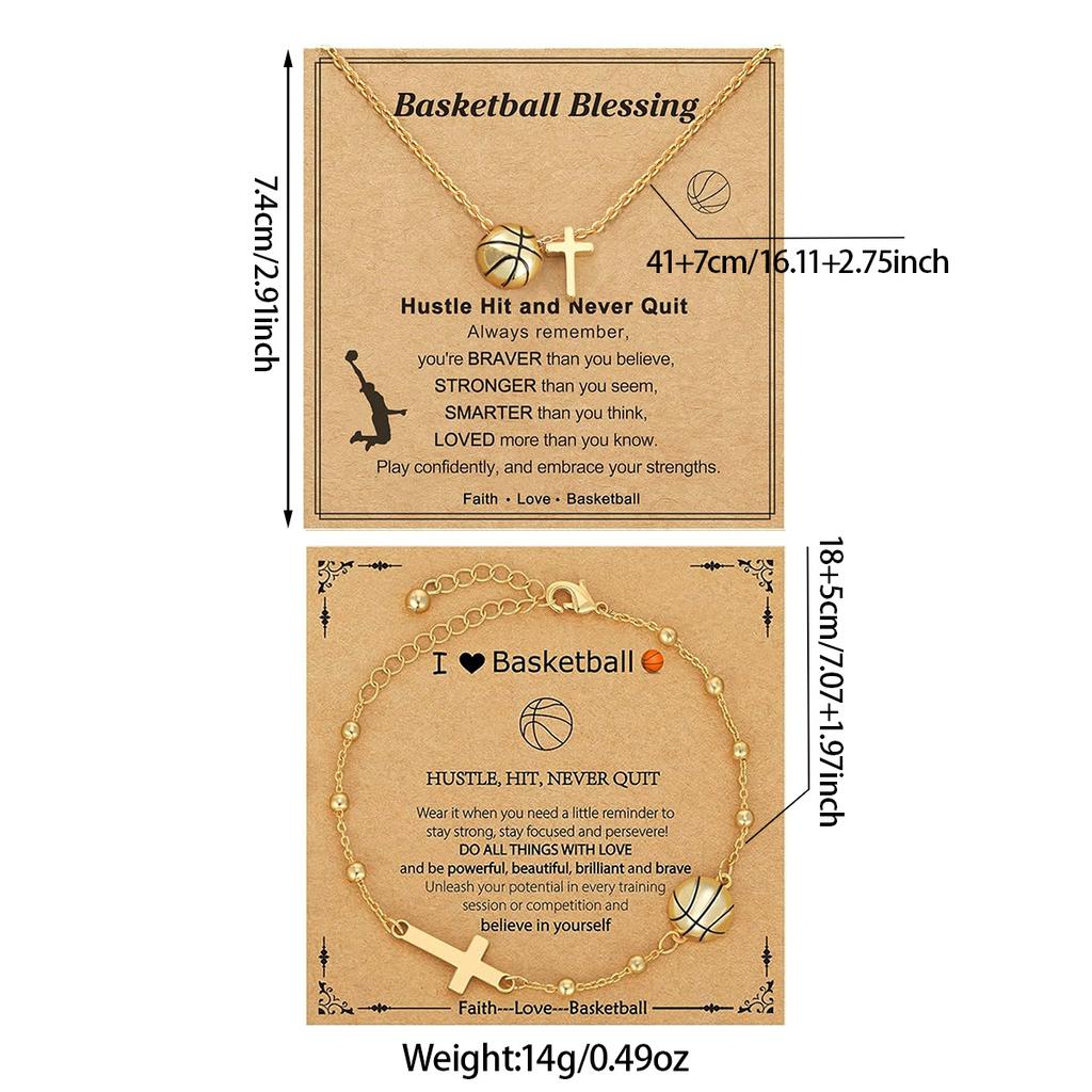 Basketball Cross Necklace & Bracelet Set, Niche Design Clavicle Chain for Layered Wearing