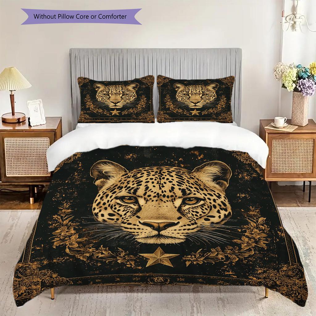 Sada povlečení s leopardím vzorem Přikrývka Povlak na přikrývku Povlak na polštář Domácí dekorace Dárek k narozeninám (1 * povlak na peřinu + 2 * povlak na polštář, bez jádra)