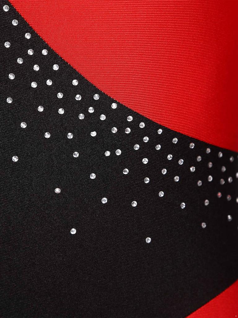 Womens Gymnastics Figure Skating Dance Costume Contrast Color Patchwork Jumpsuit Glittery RhinestonesBodysuit
