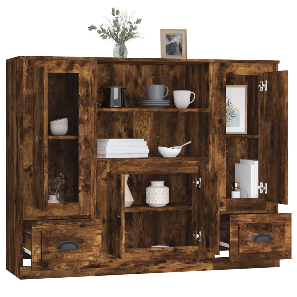 Highboards 3 pcs. Smoked Oak Effect Particleboard