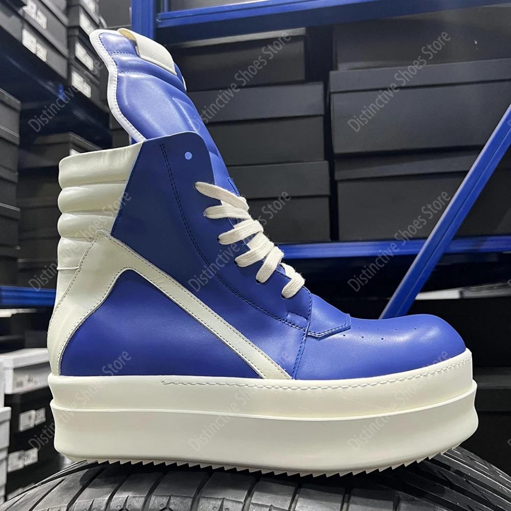 Men Shoes Trendy Blue Leather Casual Double Bottom Premium Women's Zipper Thick Soled Sneakers Height increasing Shoes
