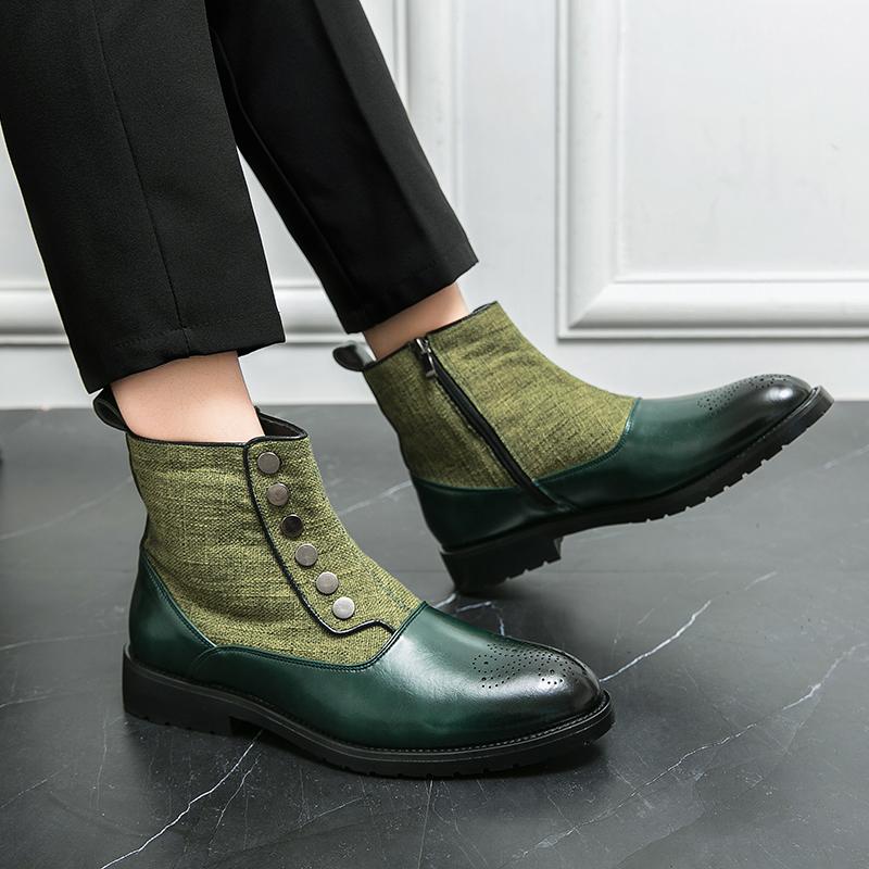 Fashion Winter Hot Selling Men's Chelsea Boots Pointed British Style Business Short Boots Trendy Green Men's Leather Casual Shoes