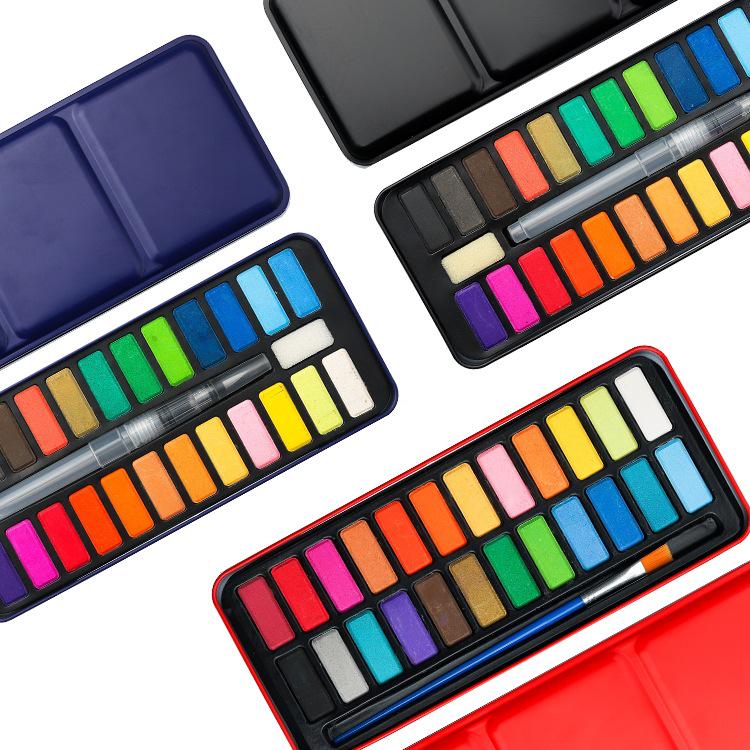 Watercolor Solid Pigment Set: 24 & 18 Colors for Beginners in Tin Box