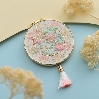 Chinese- Cultural Heritage Handheld Mirror With Classical Patterns Electroplated Travel Souvenir Portable Foldable Small Mirror.