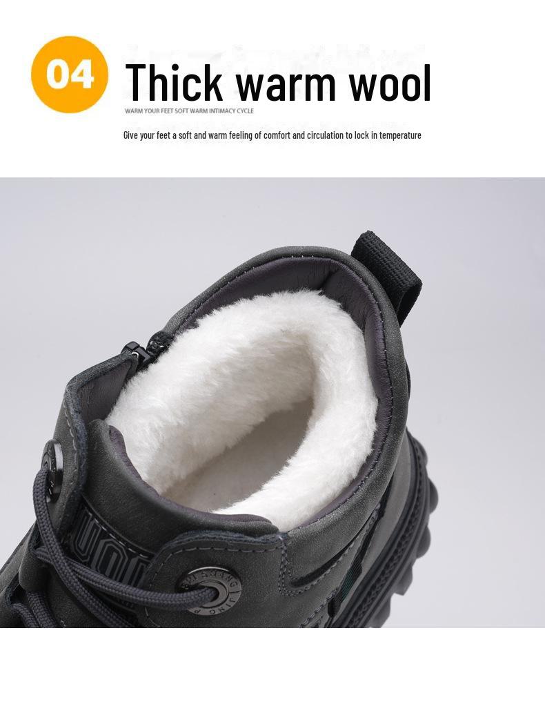 Men's High-Top Leather Snow Boots: Warm, Non-Slip, Wear-Resistant Martin Style for Fashionable Winter Wear.