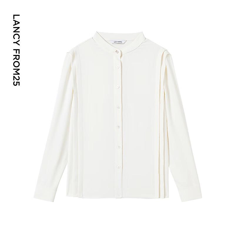Lancy Commuter Style White Long-Sleeve Stand-Collar Shirt