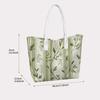 Elegant Green Leaf Striped Tote Bag Ladies Casual Daily Shoulder Bag