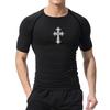 Cross Print Compression Shirts for Men Athletic Quick Dry Tshirt Tees Tops Gym Workout Running Rash Guard Baselayers Undershirts