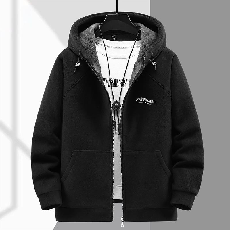Thickened Polar Fleece Jacket Men's Fat Hooded Plus Fat To Increase Warmth Fleece Jacket Large Size