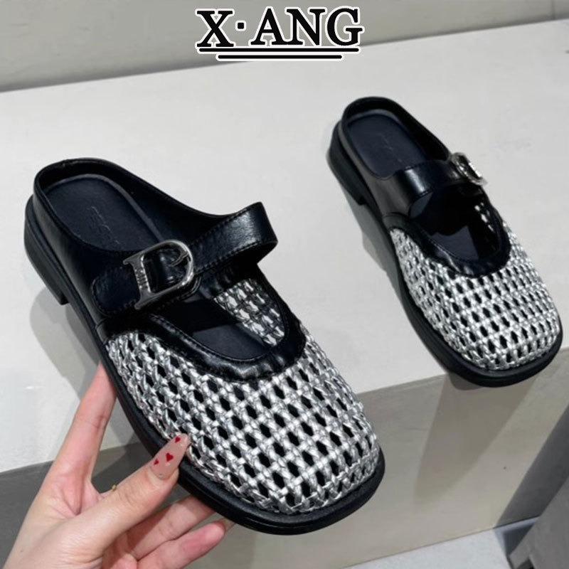 

Leather hollow woven bag head slippers women s summer wear new soft bottom non-slip women s cool slippers 40