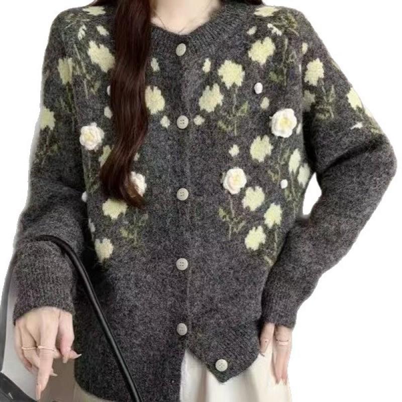 Korean Style Floral Knit Cardigan Women Soft Loose Fit All