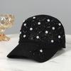 Dame vår sommer baseballcaps mote perle rhinestone rutete caps netting pustende solhatt