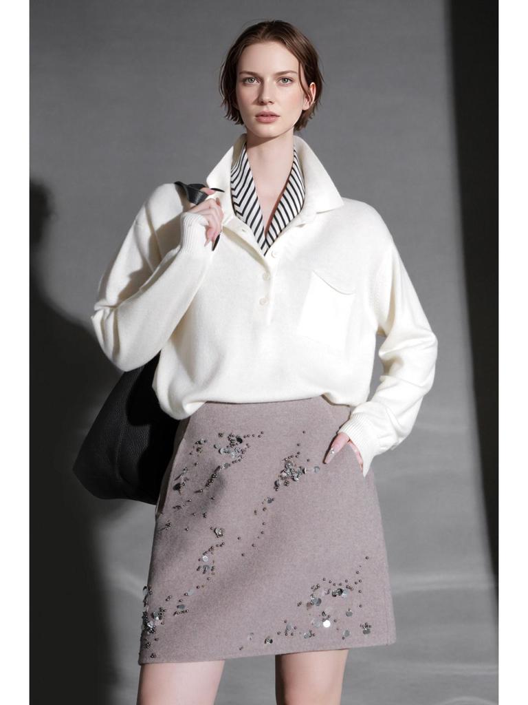 High-End Minimalist Wool Sequin A-Line Skirt (Autumn/Winter)
