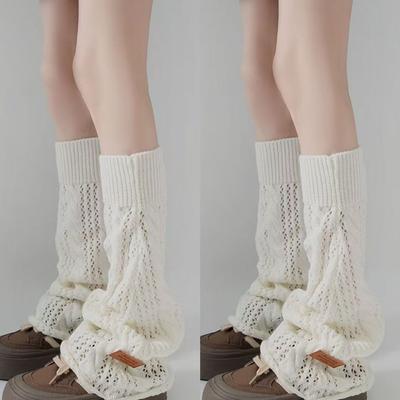 Women's Thin Hollow-out Leg Warmers for Spring and Summer Knitted Breathable Calf Flared Slouchy Long Socks
